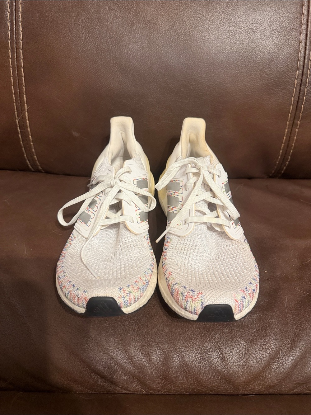 adidas Women’s Cream Knit Running Shoes with Multicolor Stitching
